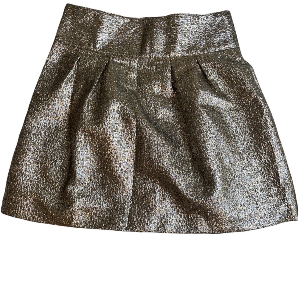 213 Industry Women Size M Gold Silver Metallic Evening Pleated Skirt Zipper NWT